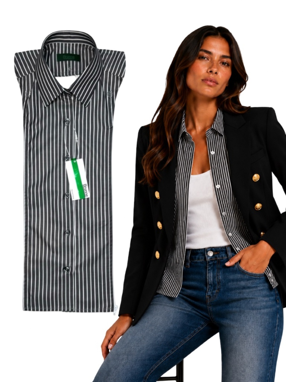 BRUNNE Button Down Shirt Dickey Compatible with Veronica Beard Blazer Sz 00-14